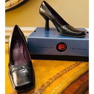 Kenneth Cole Womens Black Leather Y2K Made in Italy Square Toe Pump Heels VTG 10